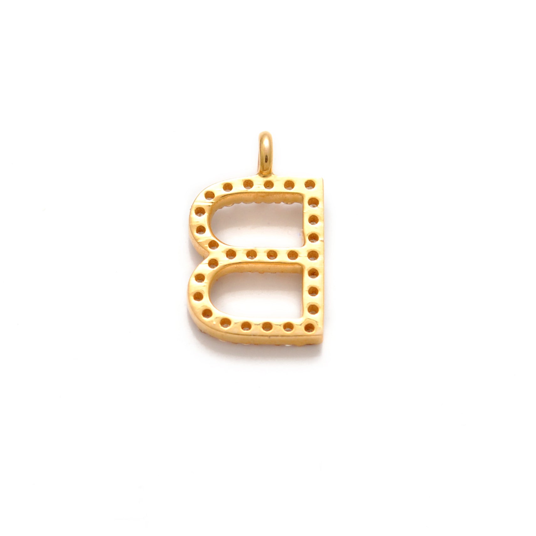 14K Gold Pavé Diamond B Charm – Angle View