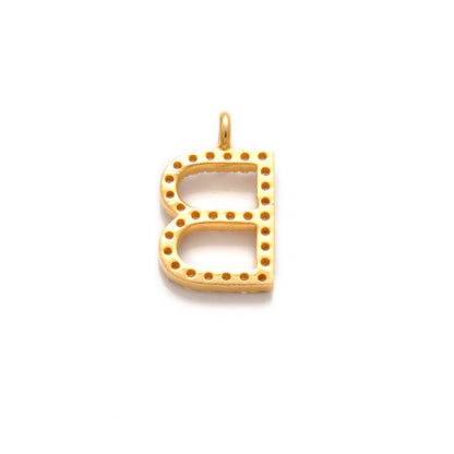 14K Gold Pavé Diamond B Charm – Angle View
