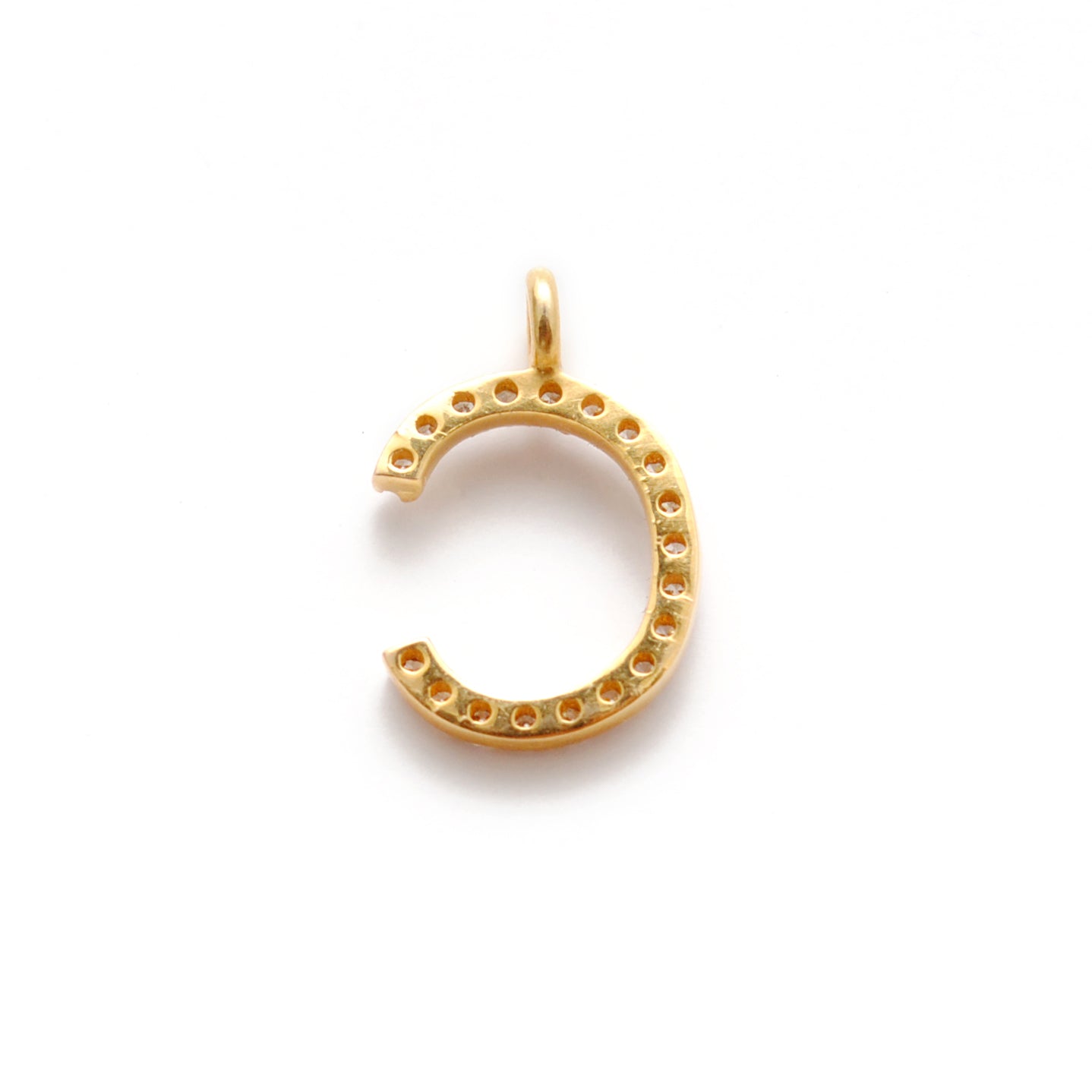 14K Gold Pavé Diamond C Charm – Angle View