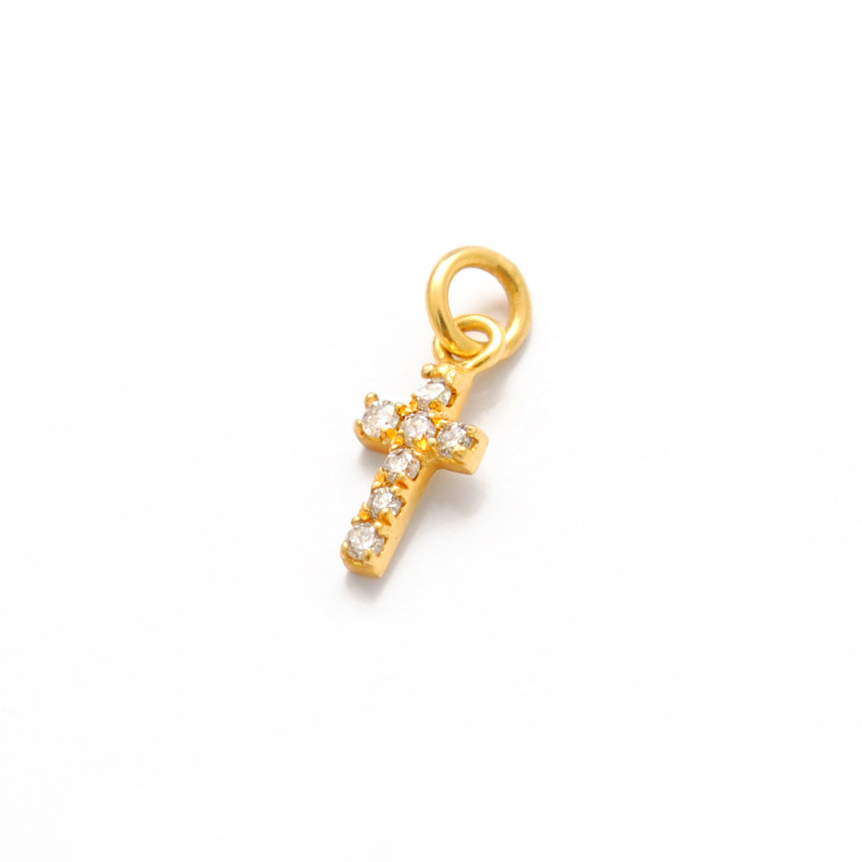 14K Gold Pavé Diamond Cross Pendant – Angle View