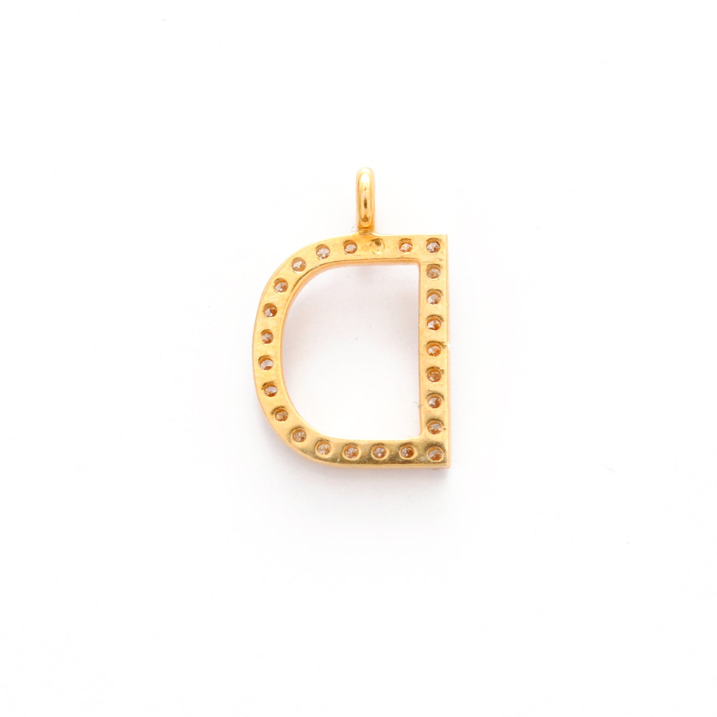 14K Gold Pavé Diamond D Charm – Angle View