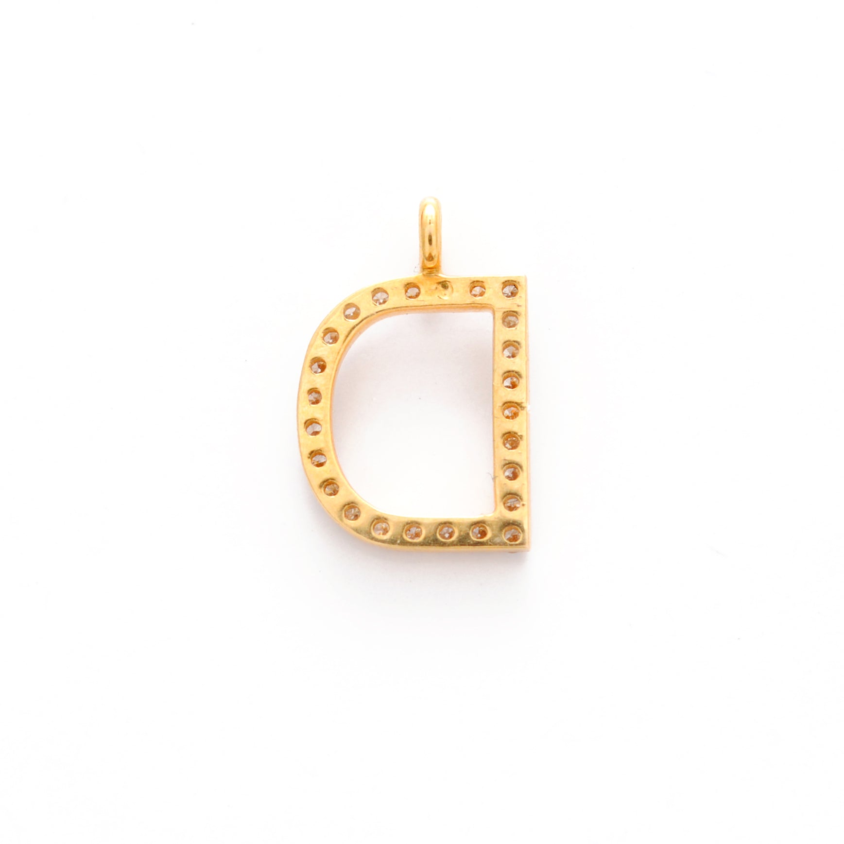 14K Gold Pavé Diamond D Charm – Angle View