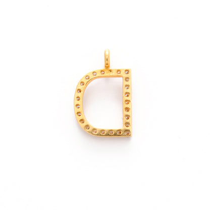 14K Gold Pavé Diamond D Charm – Angle View