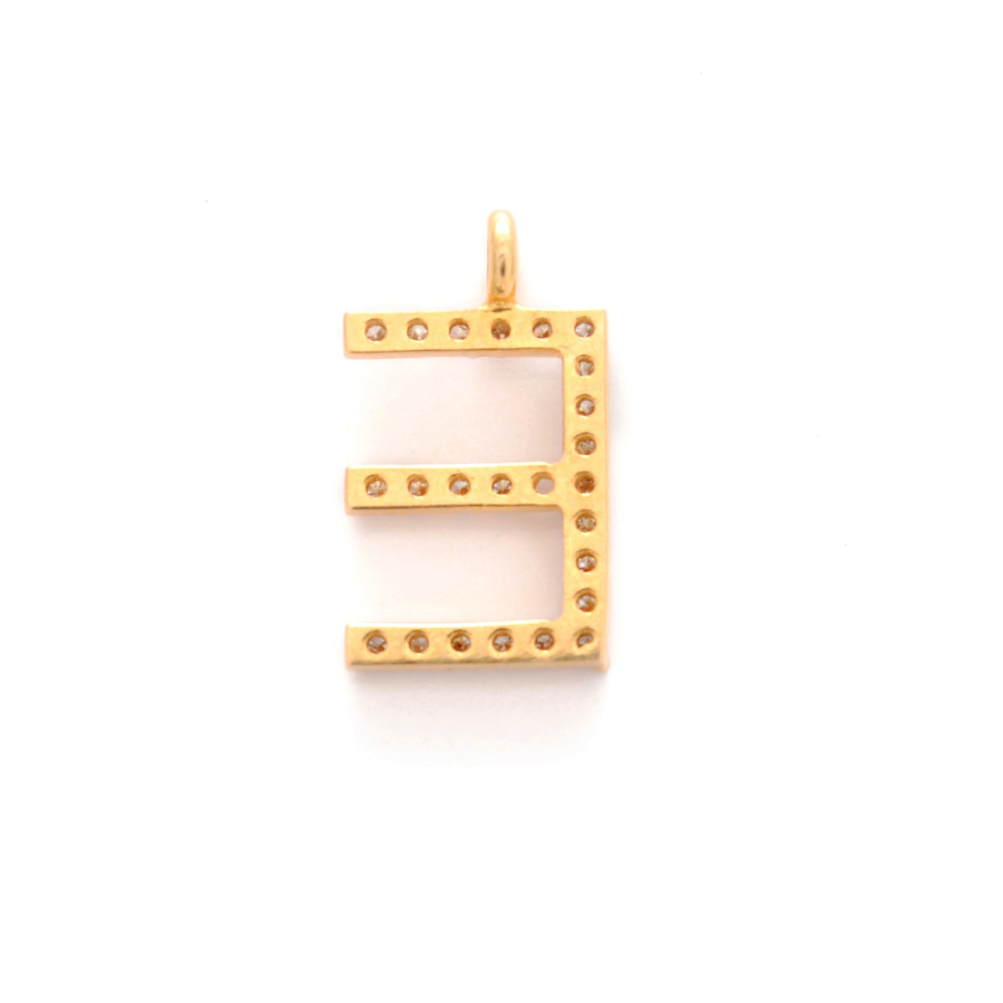 14K Gold Pavé Diamond E Charm – Angle View