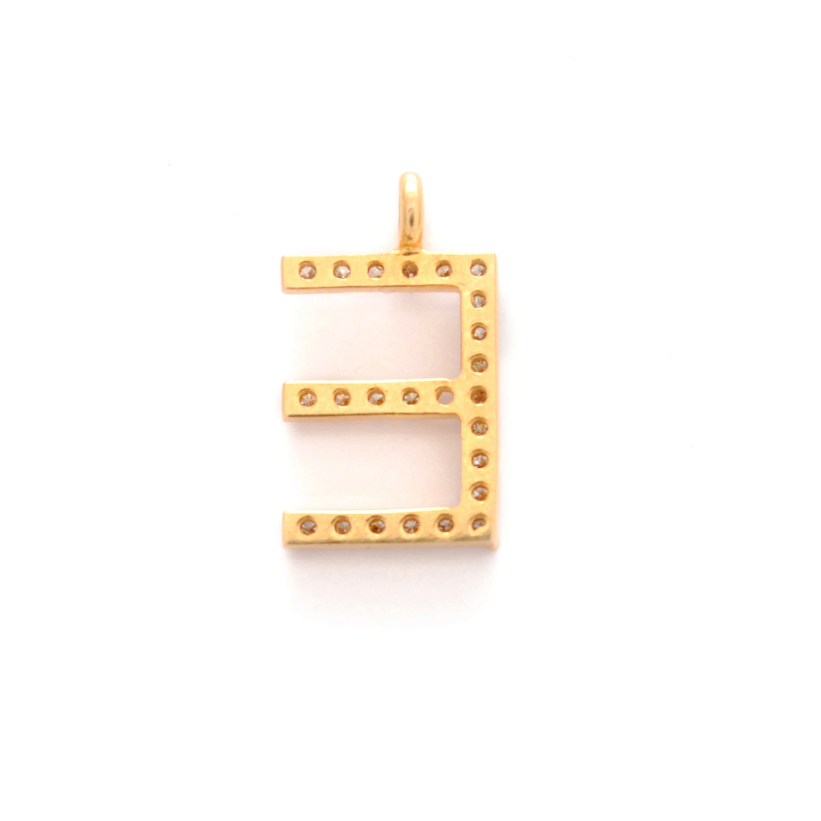14K Gold Pavé Diamond E Charm – Angle View