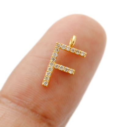 14K Gold Pavé Diamond F Charm – Angle View