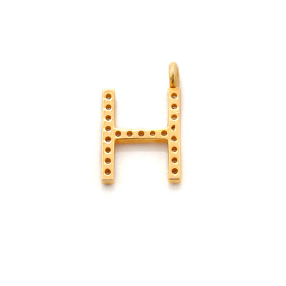 14K Gold Pavé Diamond H Charm – Angle View