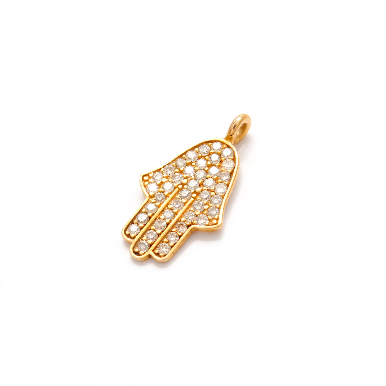 14K Gold Pavé Diamond Hamsa Charm – Angle View