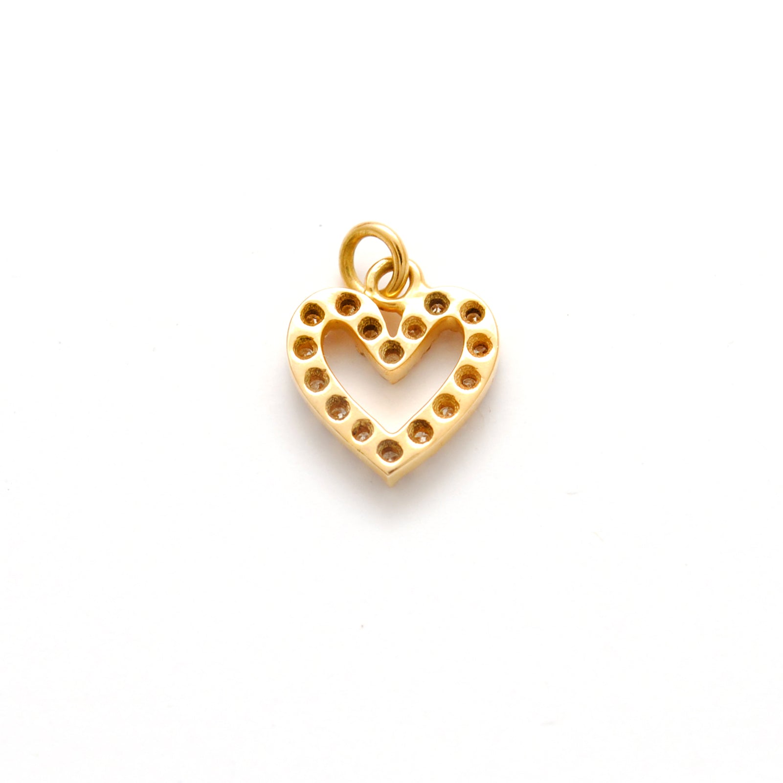14K Gold Pavé Diamond Heart Charm 8mm – Angle View