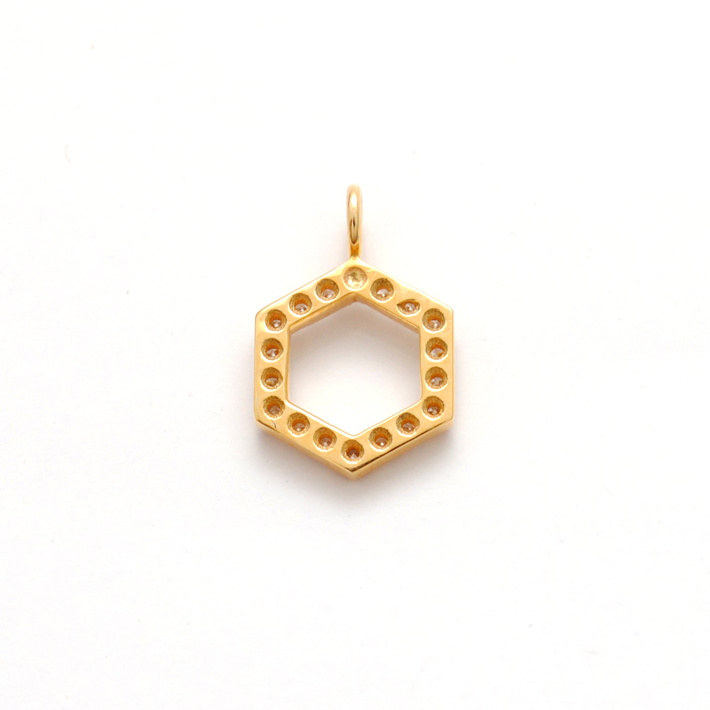 14K Gold Pavé Diamond Hexagon Charm – Angle View