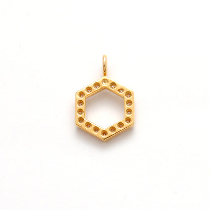 14K Gold Pavé Diamond Hexagon Charm – Angle View