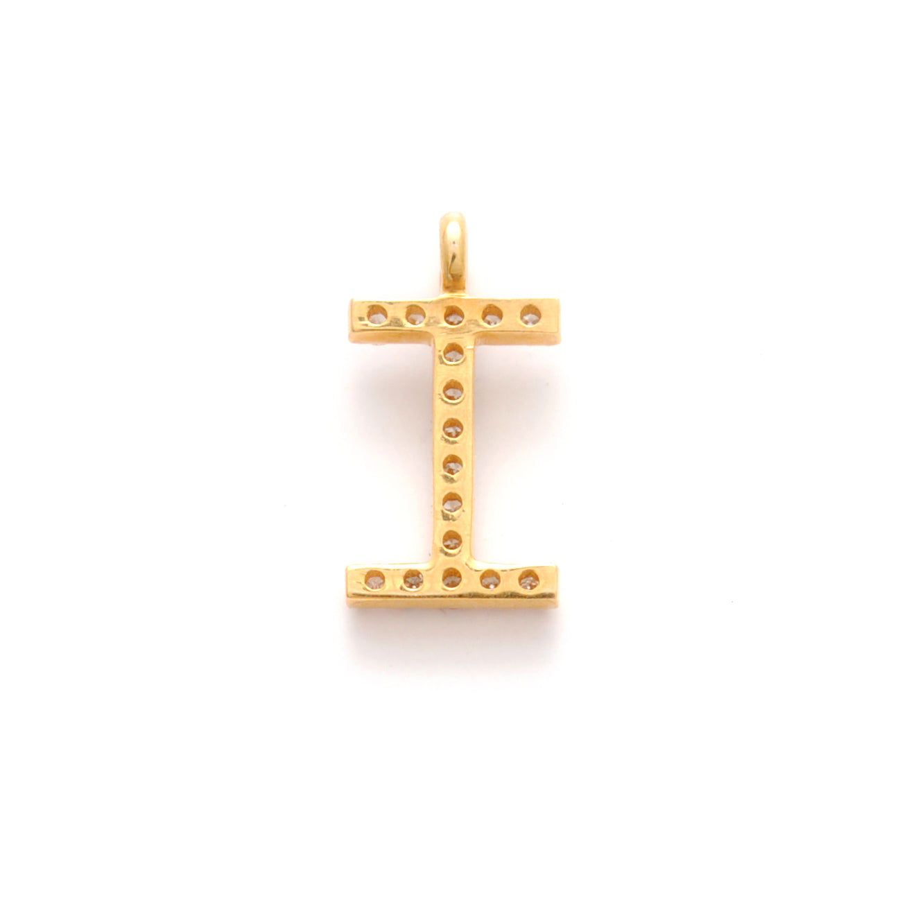 14K Gold Pavé Diamond I Charm – Angle View