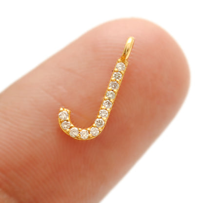14K Gold Pavé Diamond J Charm – Angle View