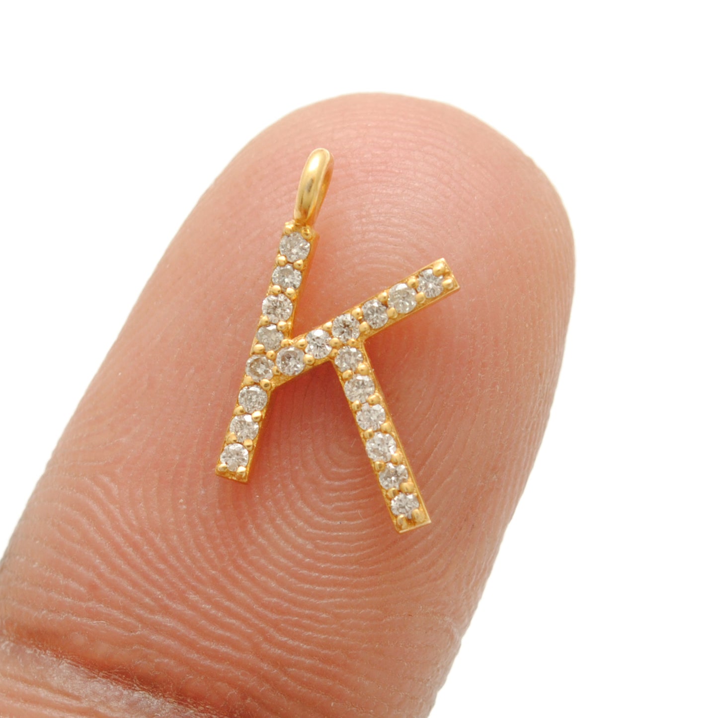 14K Gold Pavé Diamond K Charm – Angle View