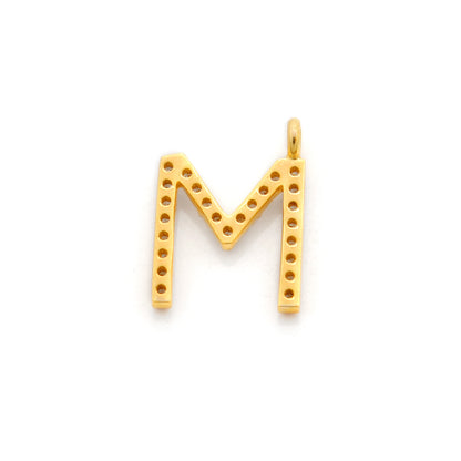 14K Gold Pavé Diamond M Charm – Angle View