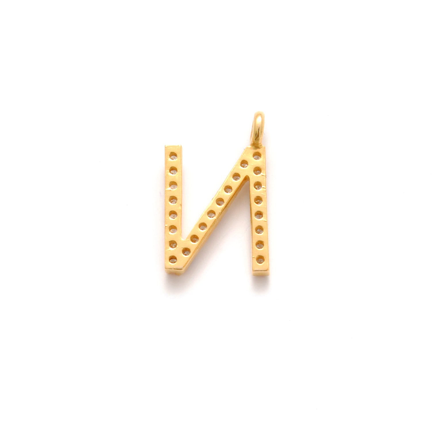 14K Gold Pavé Diamond N Charm – Angle View