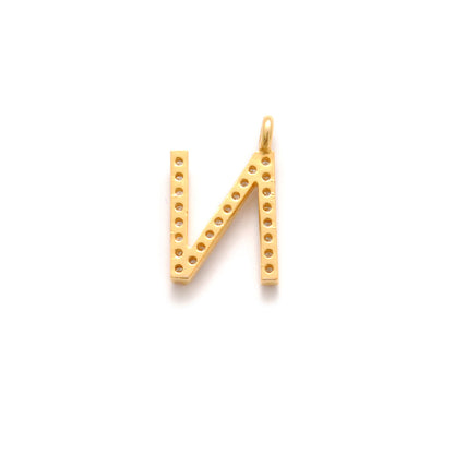 14K Gold Pavé Diamond N Charm – Angle View
