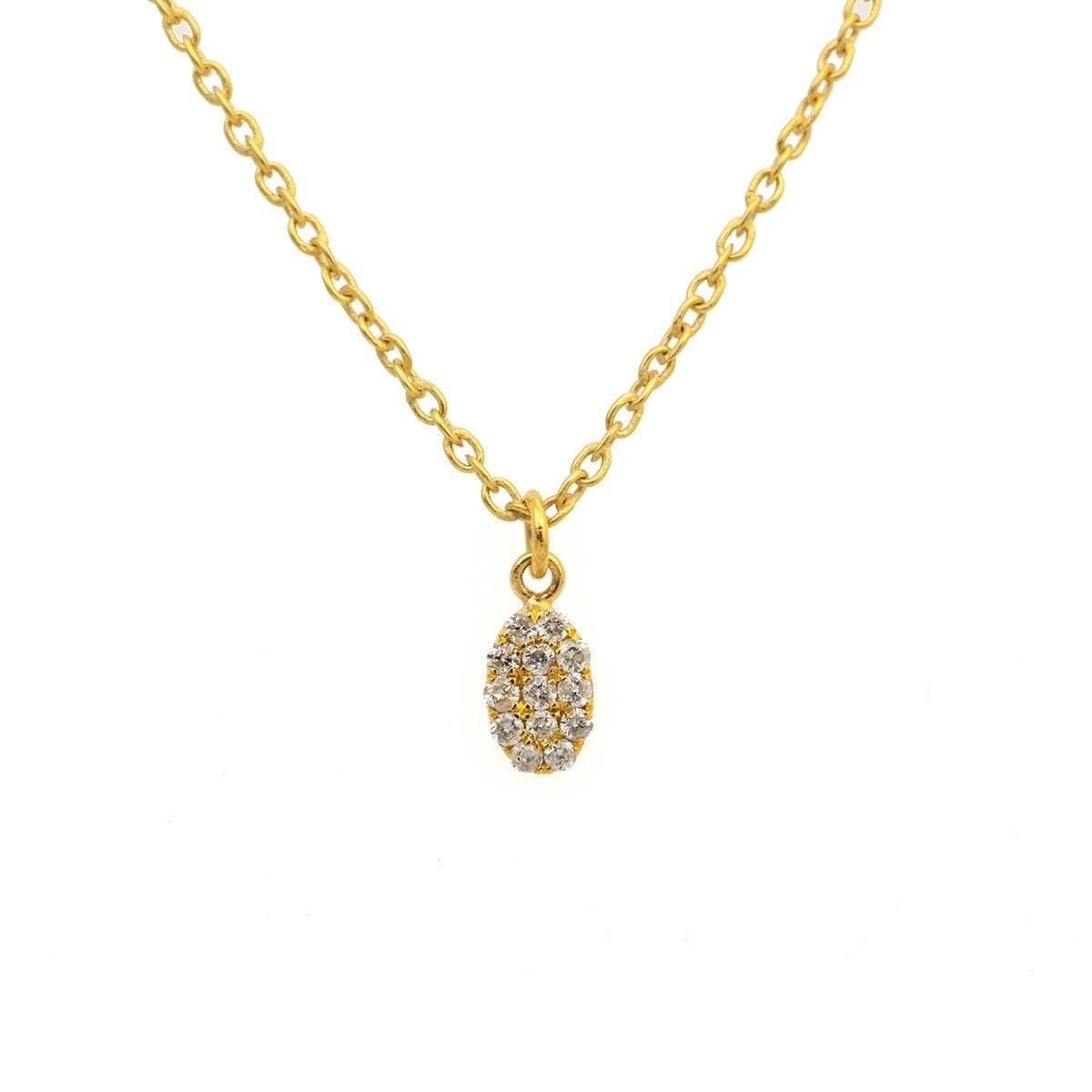 14K Gold Pavé Diamond Oval Pendant – Angle View