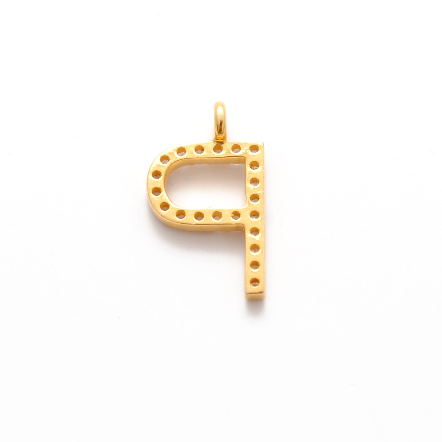 14K Gold Pavé Diamond P Charm – Angle View