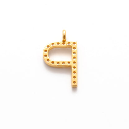 14K Gold Pavé Diamond P Charm – Angle View