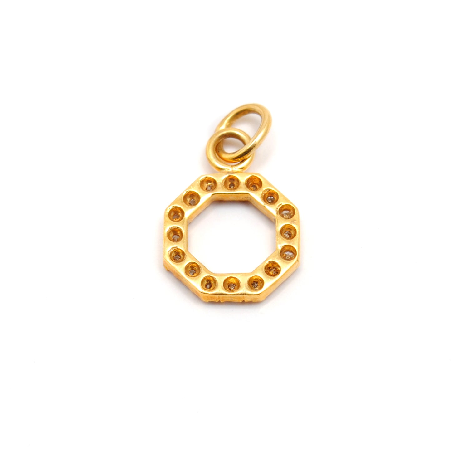 14K Gold Pavé Diamond Pendant 8mm – Angle View