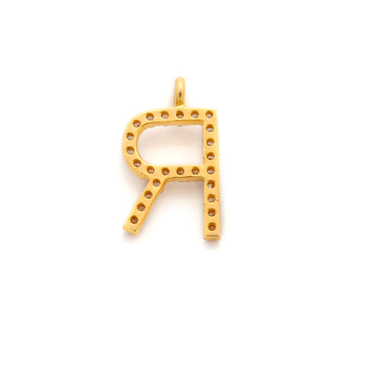 14K Gold Pavé Diamond R Charm – Angle View