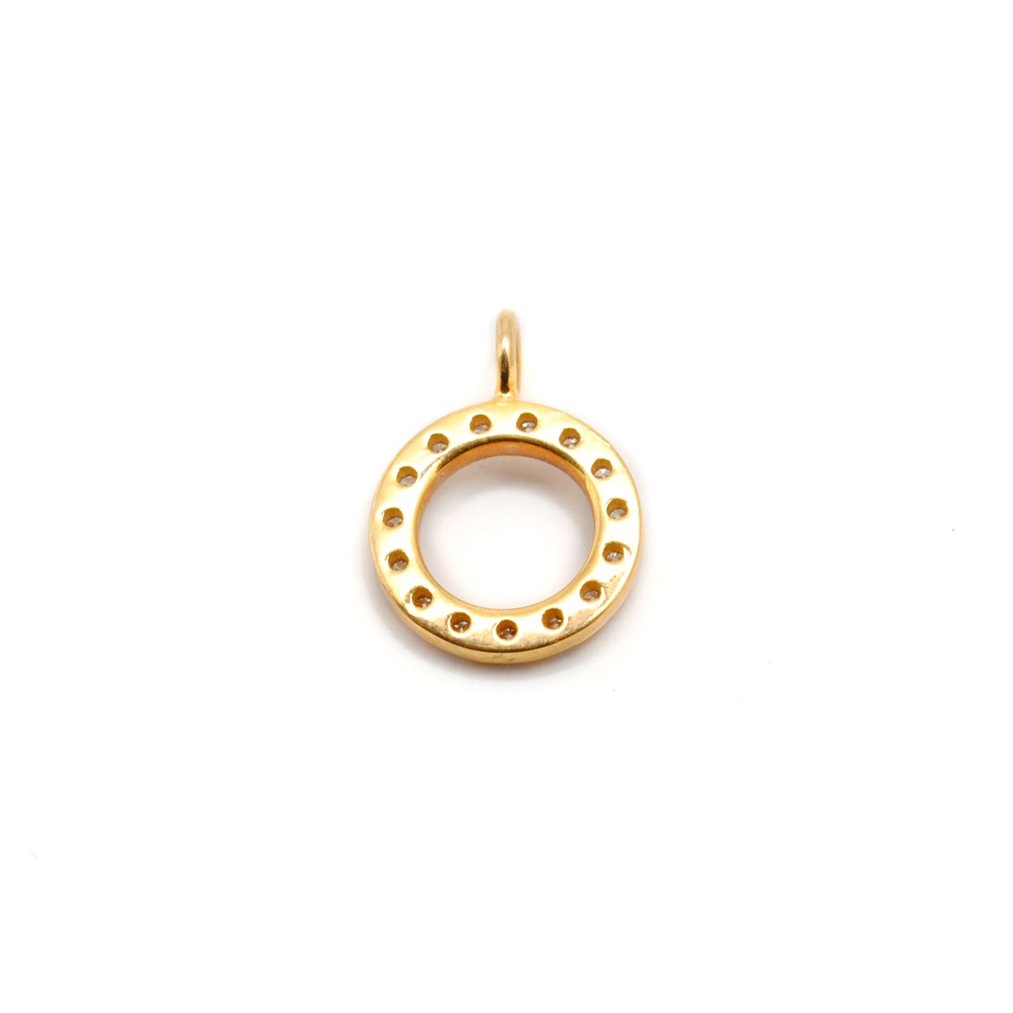 14K Gold Pavé Diamond Round Charm 8mm – Angle View