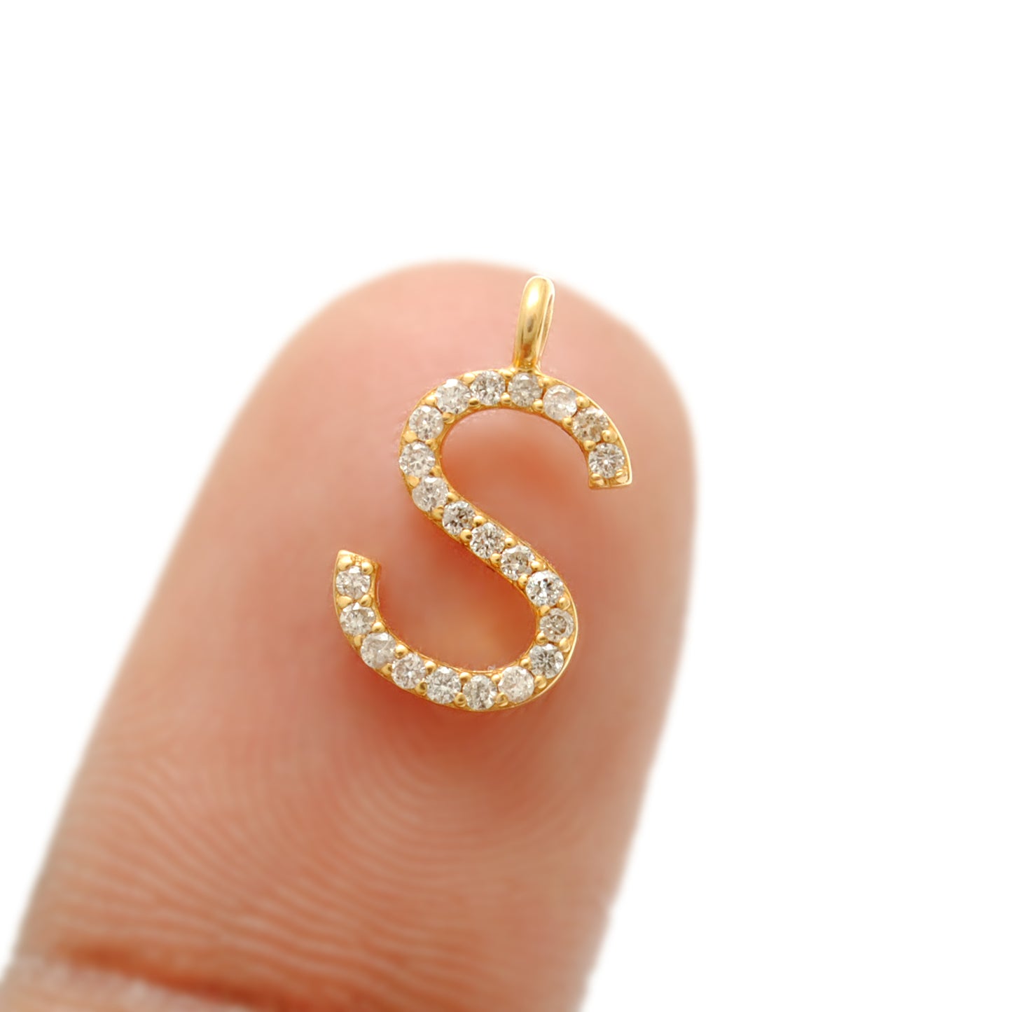 14K Gold Pavé Diamond S Charm – Angle View
