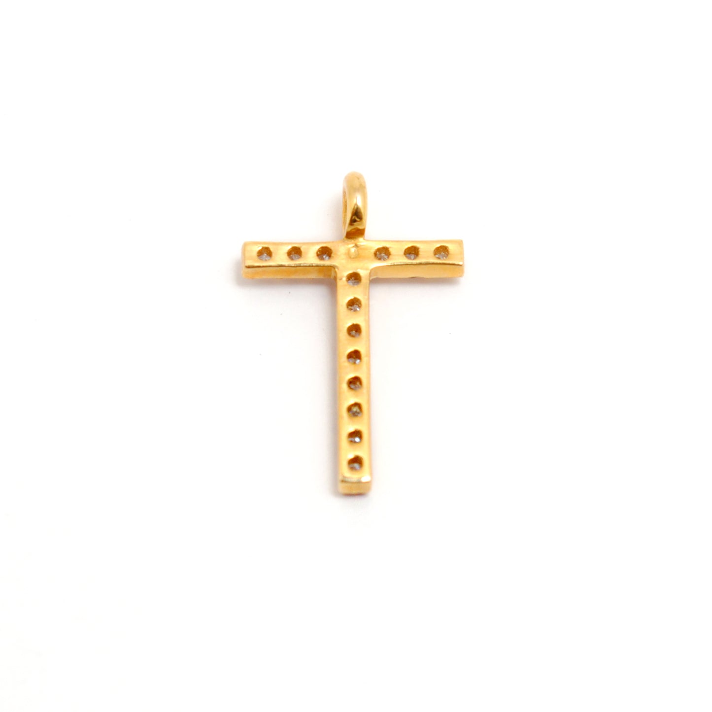 14K Gold Pavé Diamond T Charm – Angle View