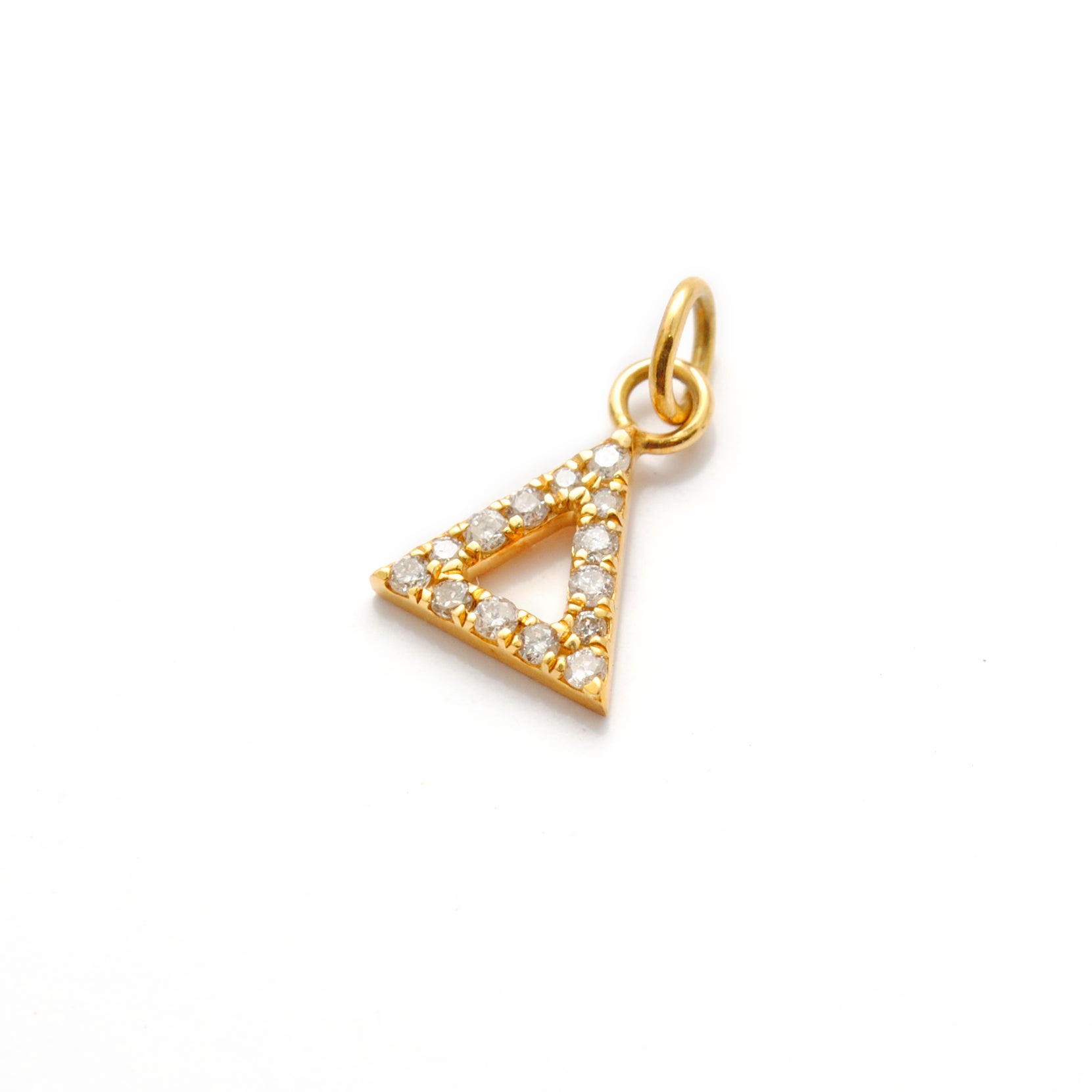 14K Gold Pavé Diamond Triangle Pendant – Angle View