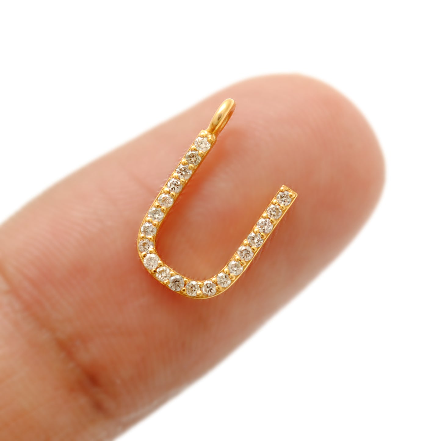 14K Gold Pavé Diamond U Charm – Angle View