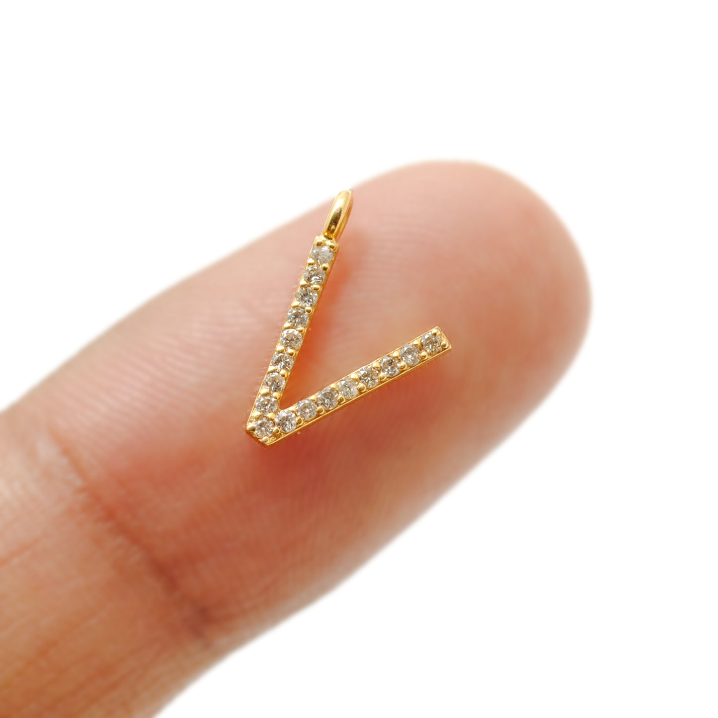 14K Gold Pavé Diamond V Charm – Angle View
