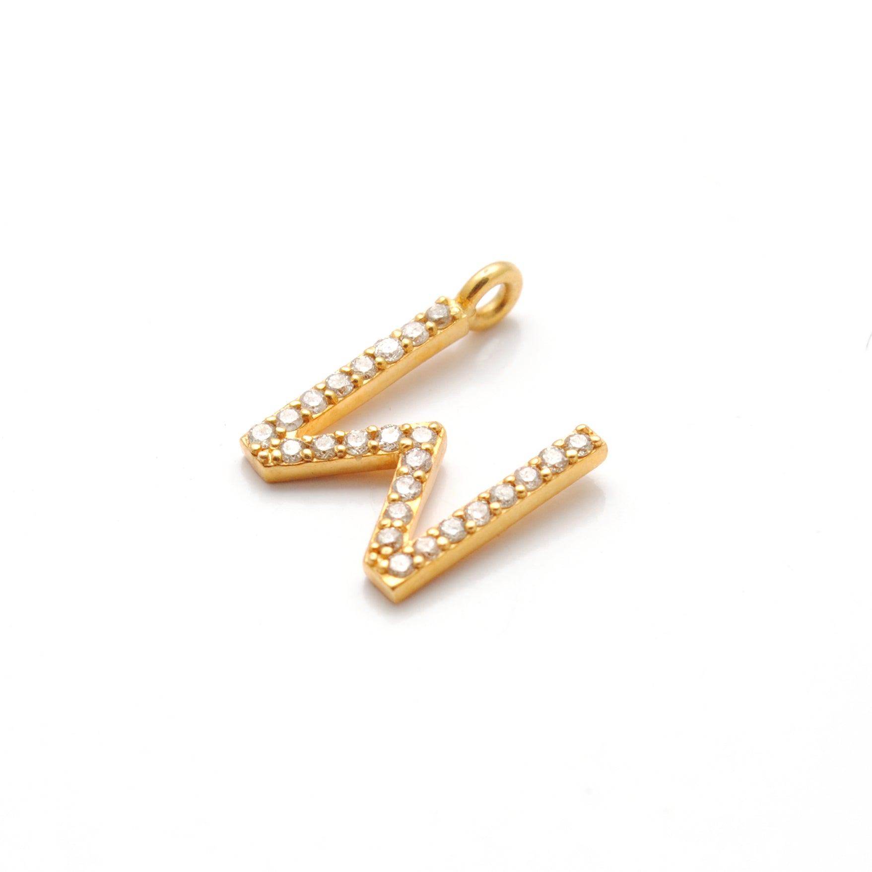 14K Gold Pavé Diamond W Charm – Angle View