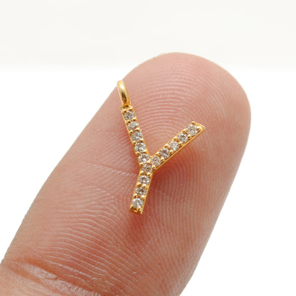 14K Gold Pavé Diamond Y Charm – Overhead View