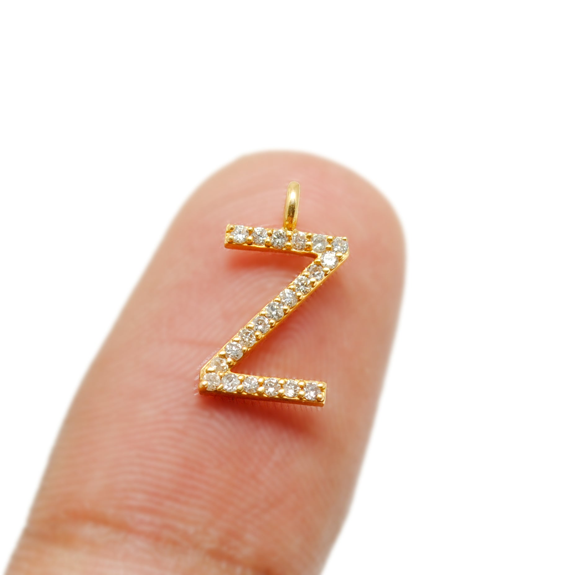 14K Gold Pavé Diamond Z Charm – Overhead View