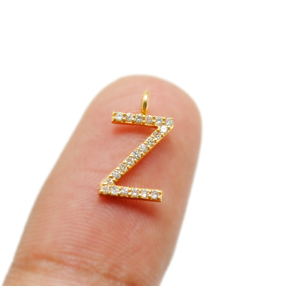 14K Gold Pavé Diamond Z Charm – Overhead View