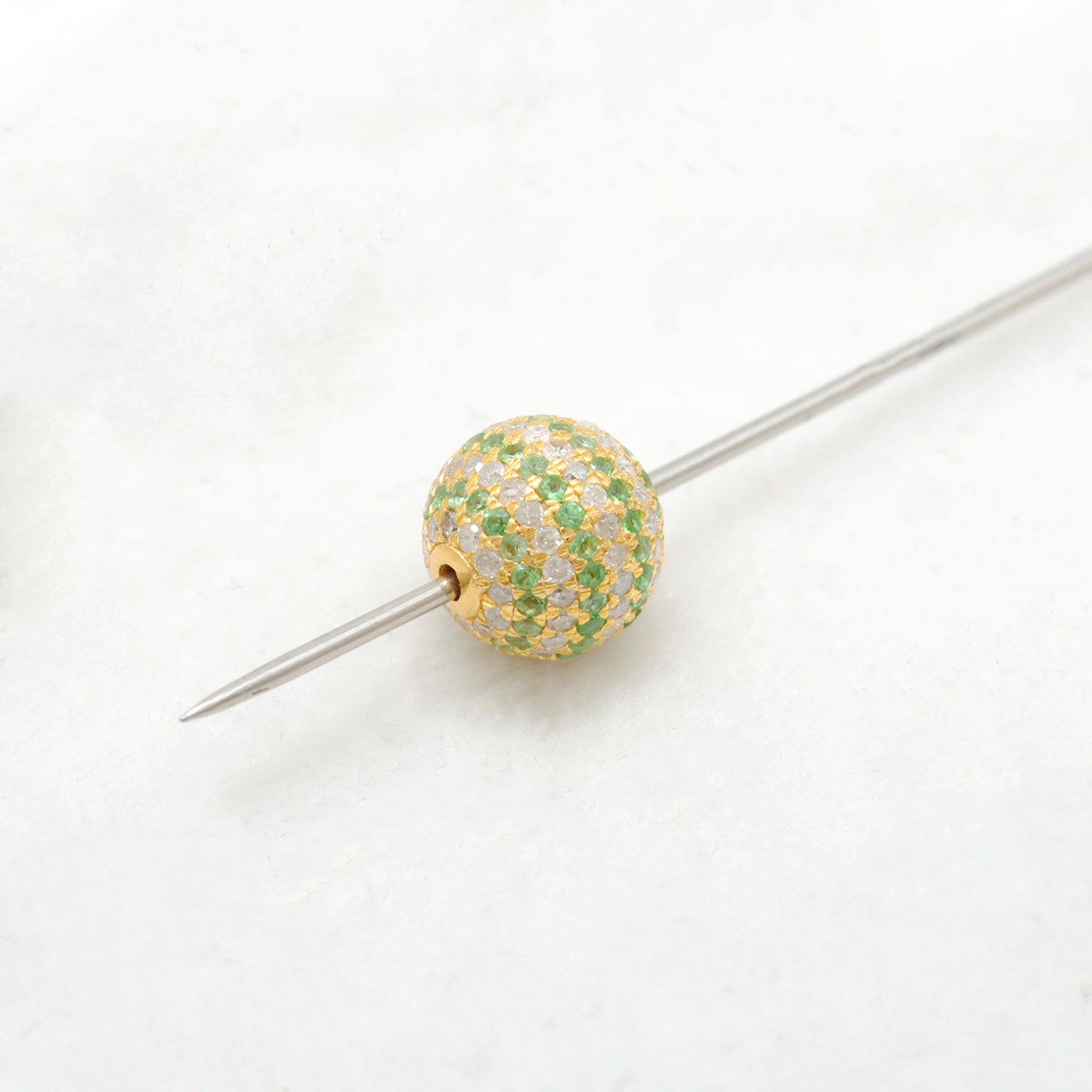 14K Gold Tsavorite Diamond Pavé Ball Spacer Finding – Overhead View