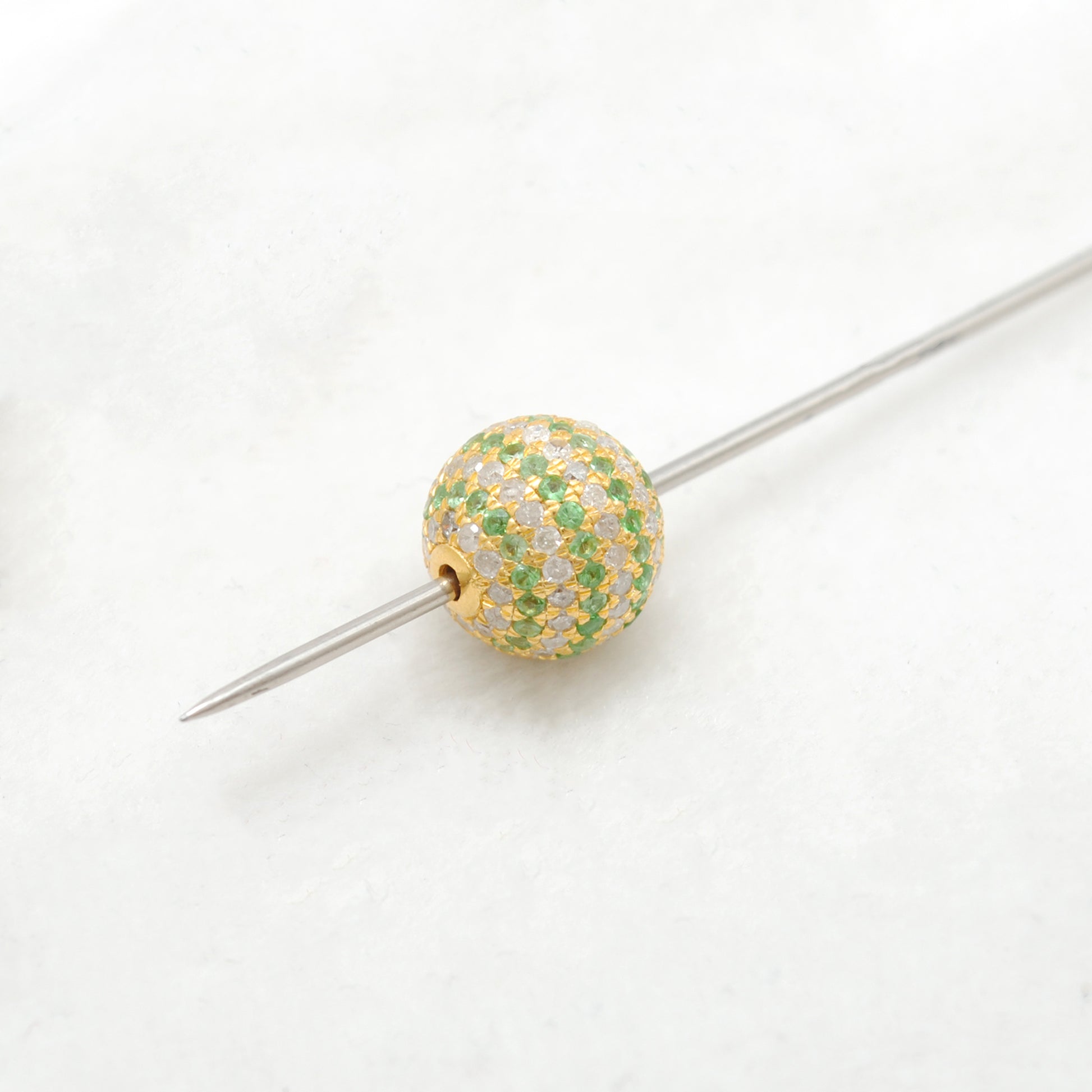 14K Gold Tsavorite Diamond Pavé Ball Spacer Finding – Overhead View