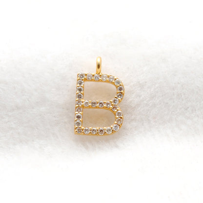 14K Solid Gold Diamond B Initial Charm – Overhead View