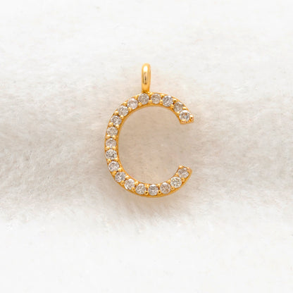 14K Solid Gold Diamond C Initial Charm – Overhead View