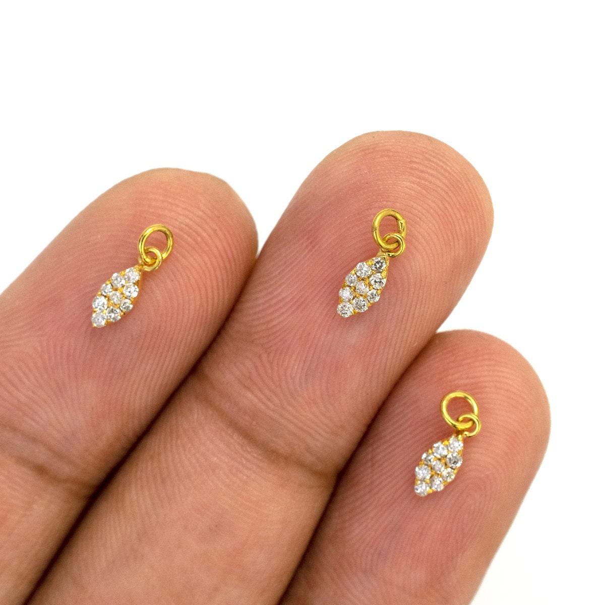 14K Solid Gold Diamond Charm 6x3mm – Overhead View