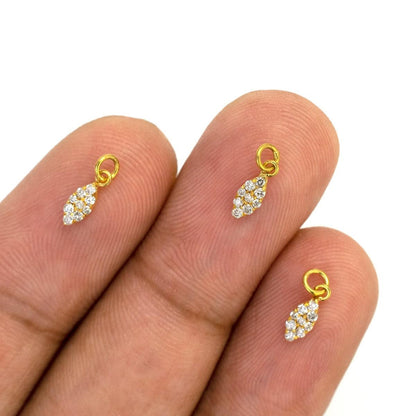14K Solid Gold Diamond Charm 6x3mm – Overhead View