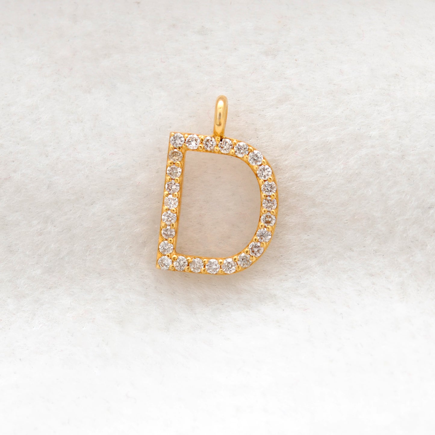 14K Solid Gold Diamond D Initial Charm – Overhead View