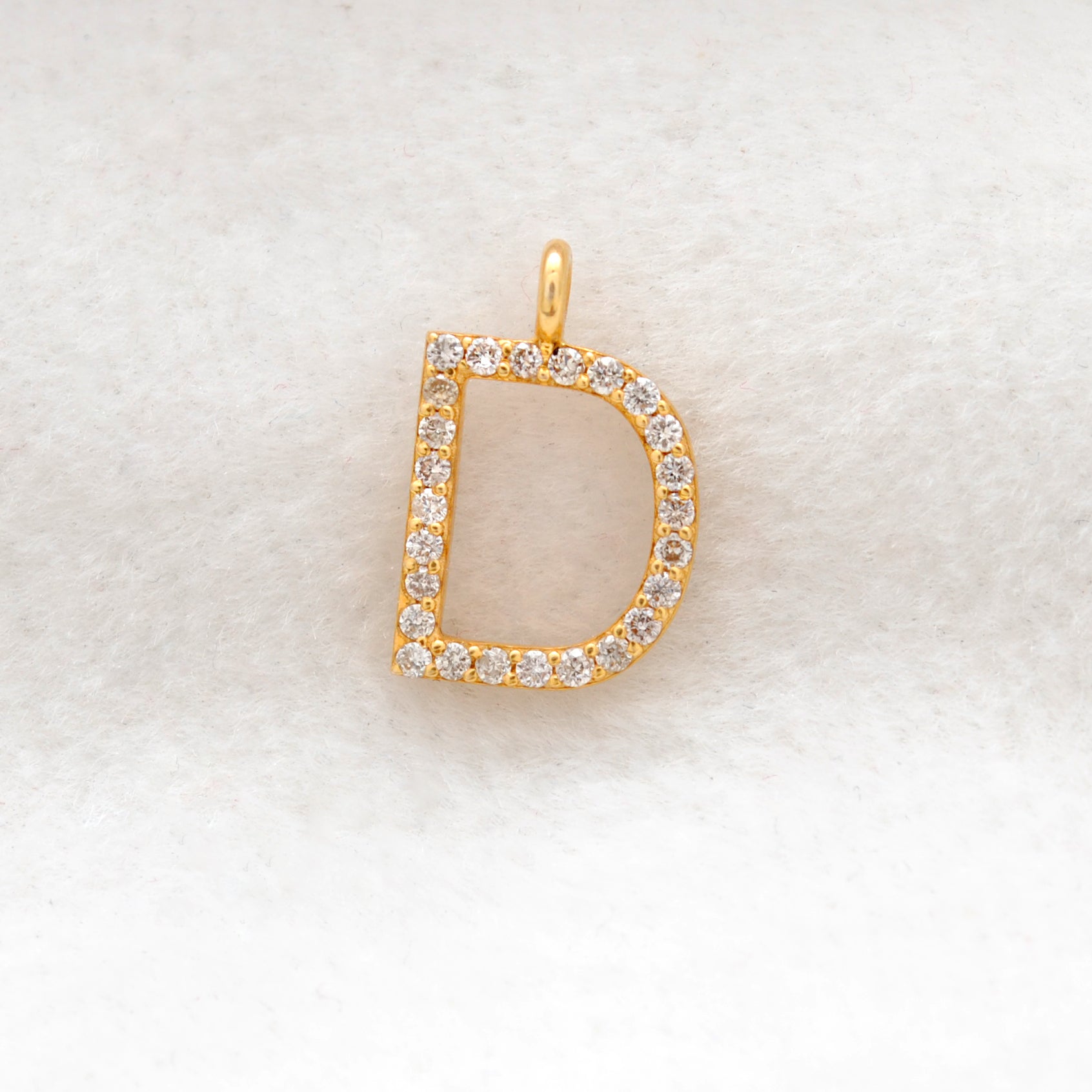 14K Solid Gold Diamond D Initial Charm – Overhead View