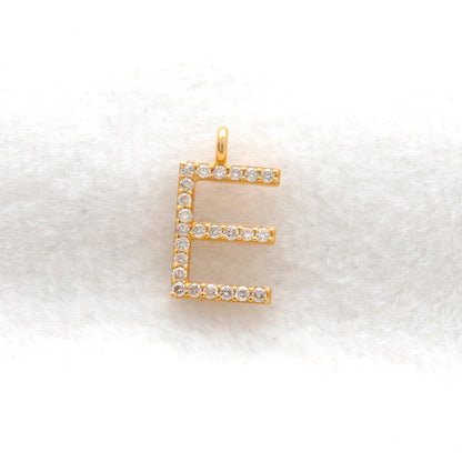 14K Solid Gold Diamond E Initial Charm – Overhead View