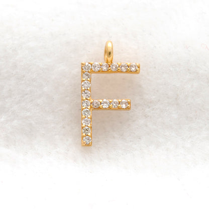 14K Solid Gold Diamond F Initial Charm – Overhead View