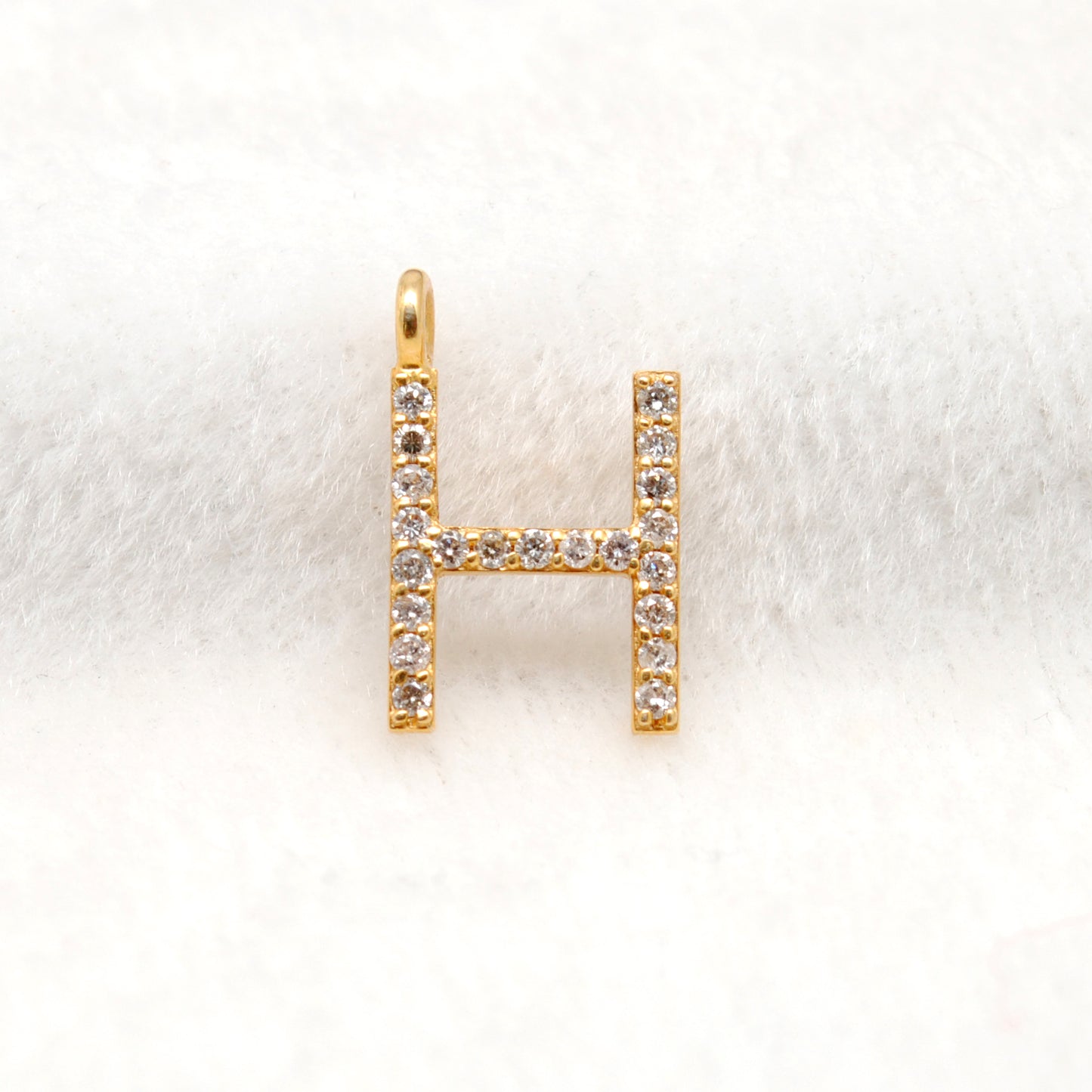 14K Solid Gold Diamond H Initial Charm – Overhead View