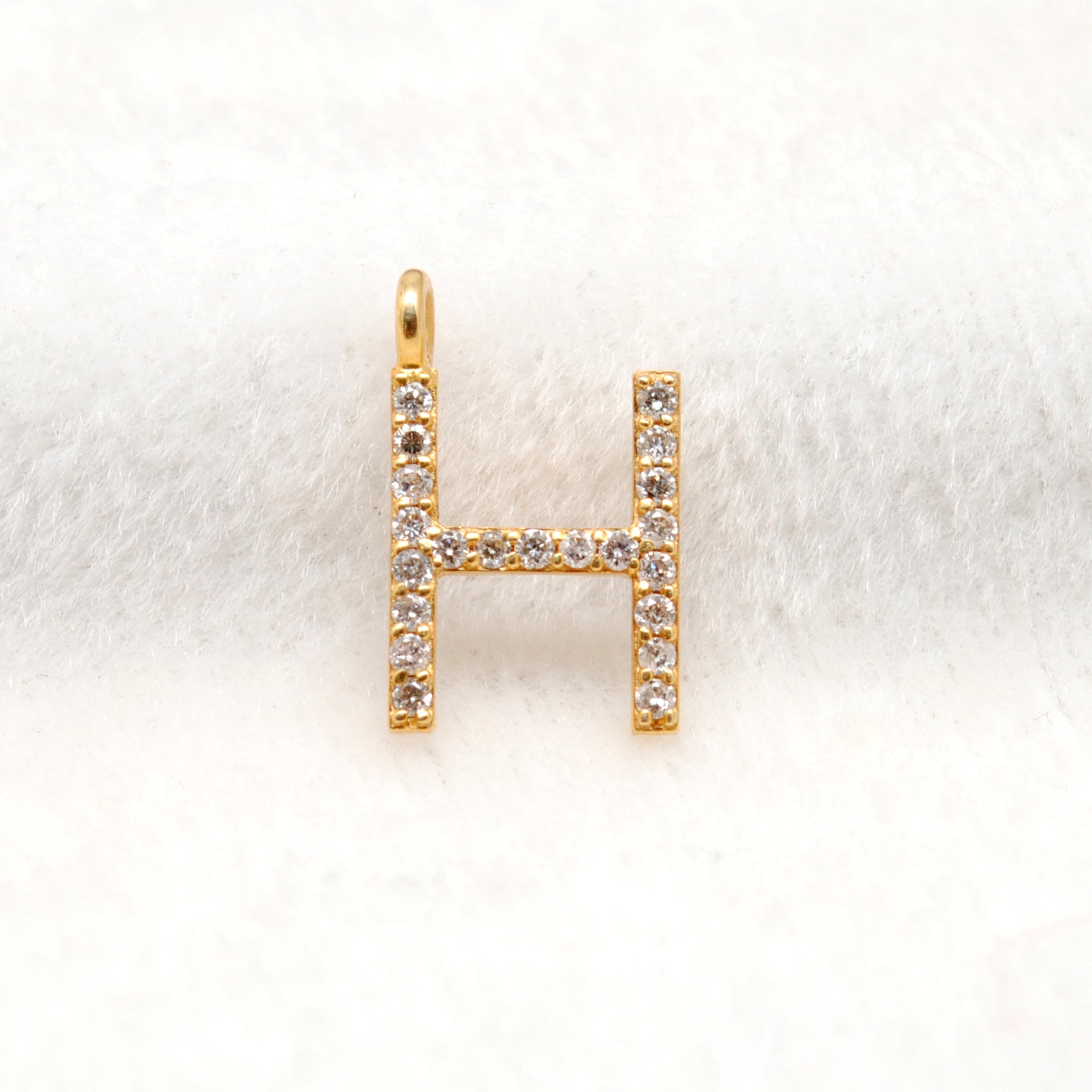 14K Solid Gold Diamond H Initial Charm – Overhead View