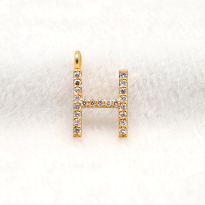 14K Solid Gold Diamond H Initial Charm – Overhead View