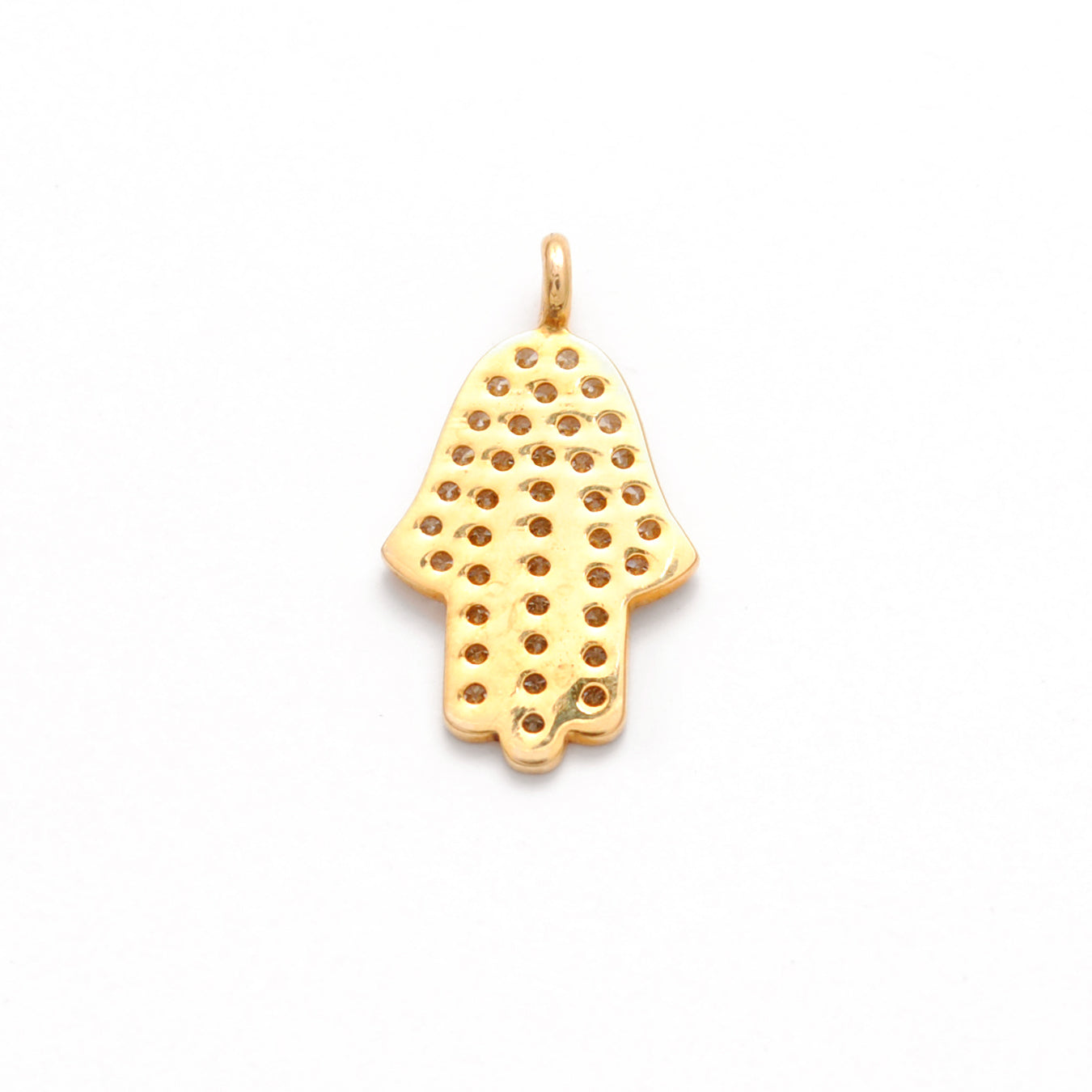 14K Solid Gold Diamond Hamsa Hand Charm 16mm – Overhead View